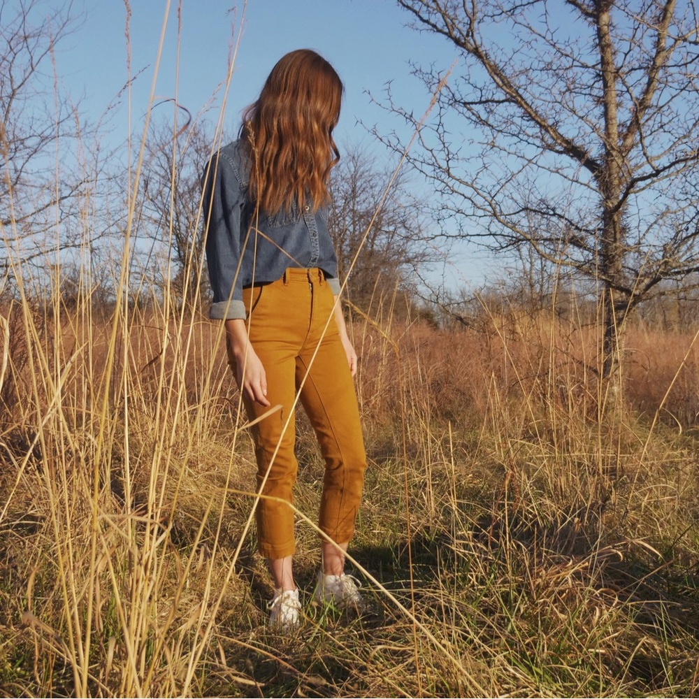 SOLD | Embroidered Everlane Slim Leg Crop | Size 00 | Brass/Mustard Brown - Picture 8 of 9